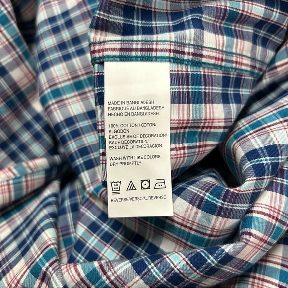 Izod Men's 3XL Tall Blue and Teal Plaid Button Up Natural Stretch Shirt NWT - Picture 12 of 13